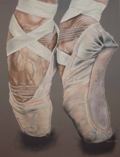 "El peso del aire" "Cuadro realizado en pastel seco. Dibujo de zapatillas de ballet en puntas. Realizado por Cuchiart by Mar Botonero"