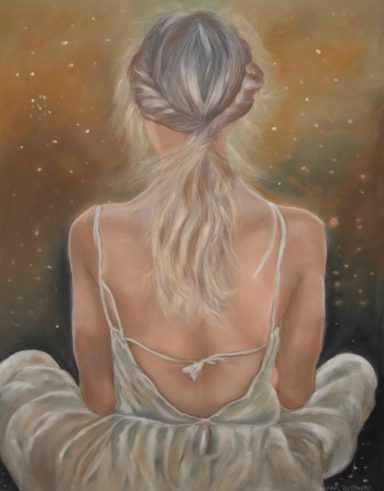 "Trascendente" "Cuadro realizado en pastel seco. Dibujo de una mujer de espladas meditando. Realizado por Cuchiart by Mar Botonero"