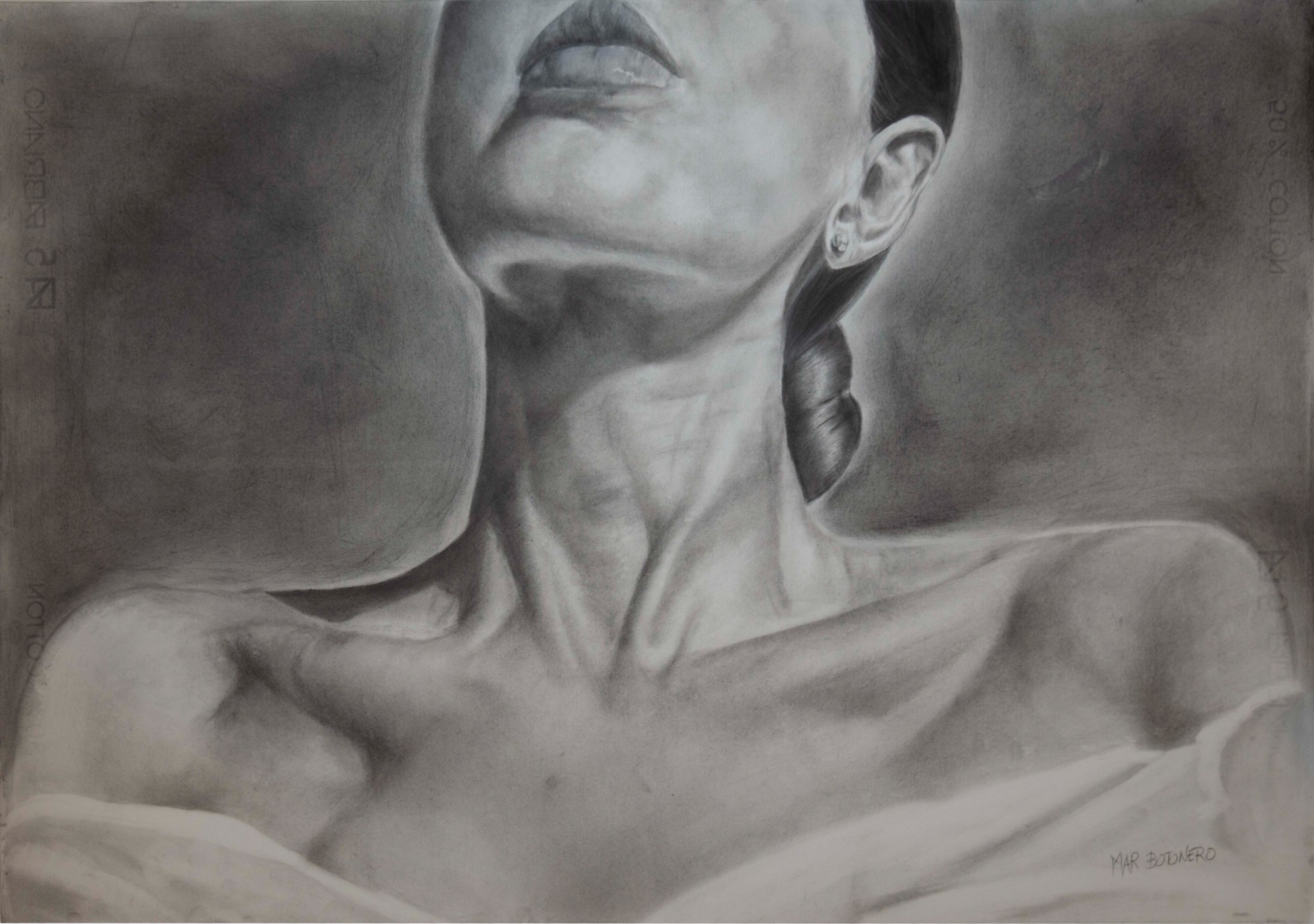 "Essenza" "Cuadro realizado en carboncillo. Dibujo de un escote de mujer. Realizado por Cuchiart by Mar Botonero"