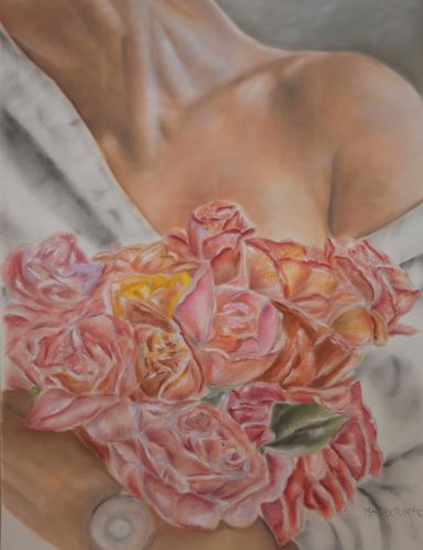 "Flores en el pecho" "Cuadro realizado en pastel seco. Dibujo de un escote de mujer con flores en el pecho. Realizado por Cuchiart by Mar Botonero"