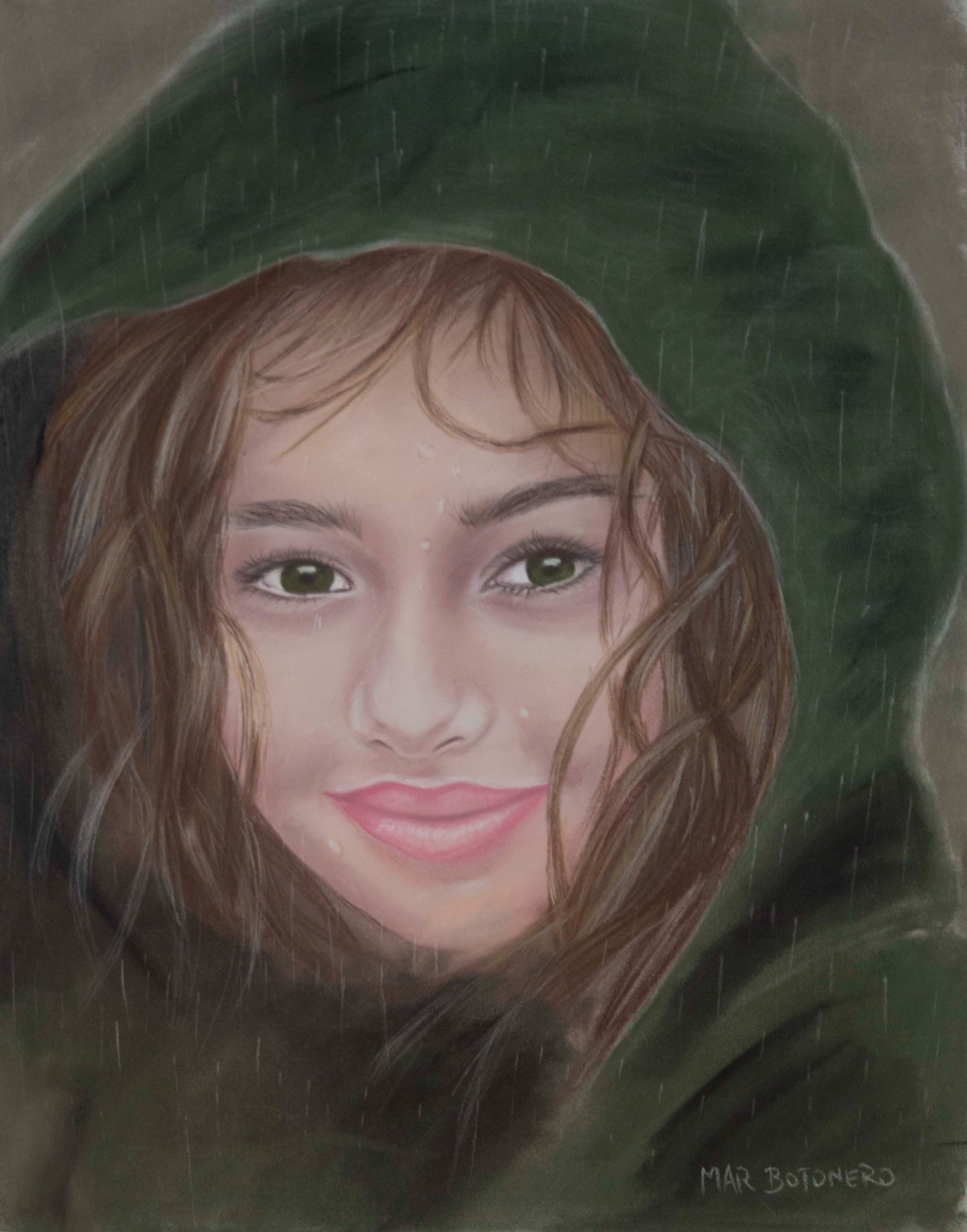 "La niña bajo la lluvia" "Cuadro realizado en pastel seco. Dibujo de la cara de una niña bajo la lluvia. Realizado por Cuchiart by Mar Botonero"
