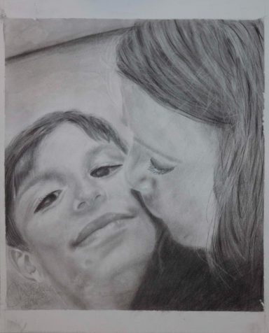 "Amor de mami" "Cuadro realizado en lápiz. Dibujo de una madre besando a su hijo. Realizado por Cuchiart by Mar Botonero"