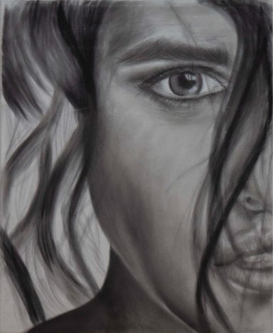 "La mirada" "Cuadro realizado en carboncillo. Dibujo de un media cara de mujere. Realizado por Cuchiart by Mar Botonero"