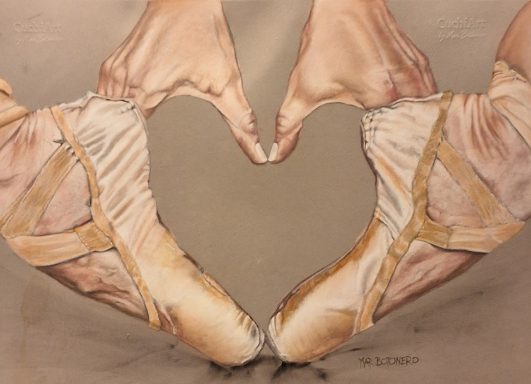 "Danza y Amor" "Cuadro realizado en pastel seco. Dibujo de zapatillas de ballet, haciendo un corazón con las manos.Realizado por Cuchiart by Mar Botonero"